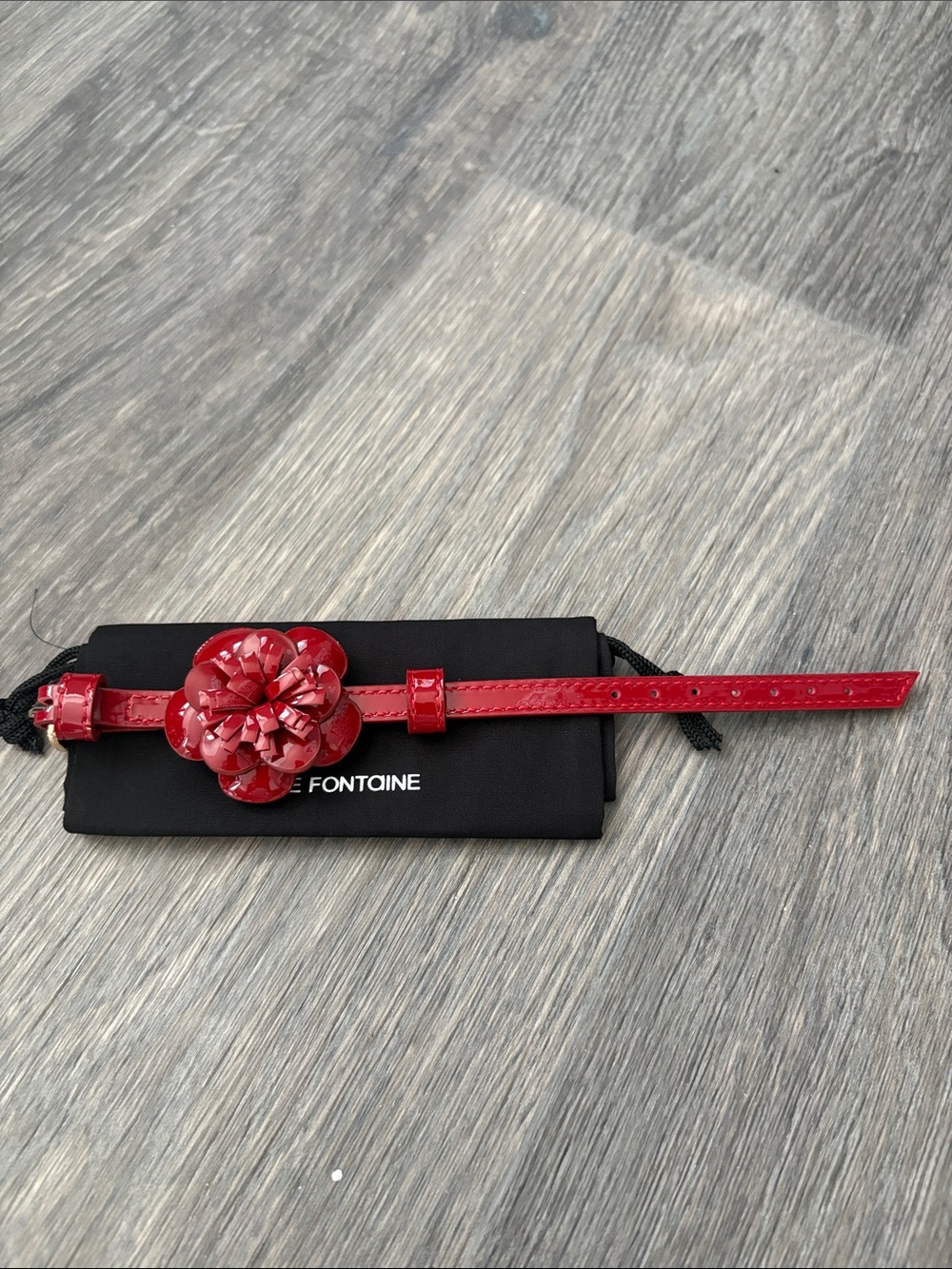 Women's Red Patent Leather Floral Bracelet